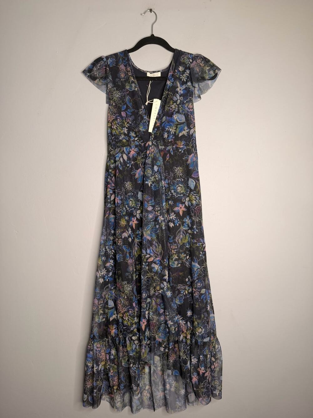 Lovestitch Floral Maxi Dress Small New Boho Tiered High Low V-Neck Gown